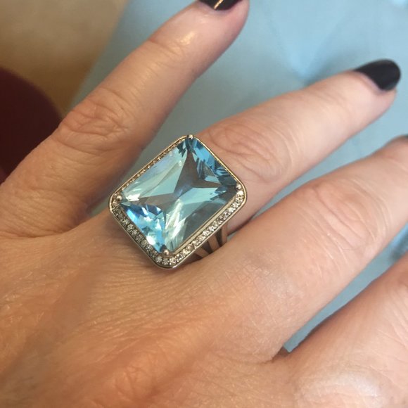 Large Genuine Sky Blue Topaz Sterling Silver Ring - Picture 6 of 14